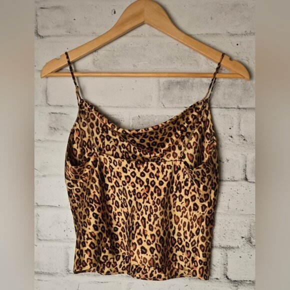 Zara Leopard Print Satin Cowl Neck Camisole Top Women’s Medium - Picture 2 of 8